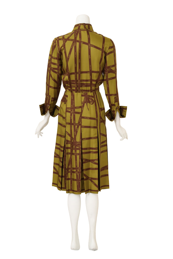 Hermes Silk Ribbon Print Shirt Dress on back of mannequin @ Recess LA