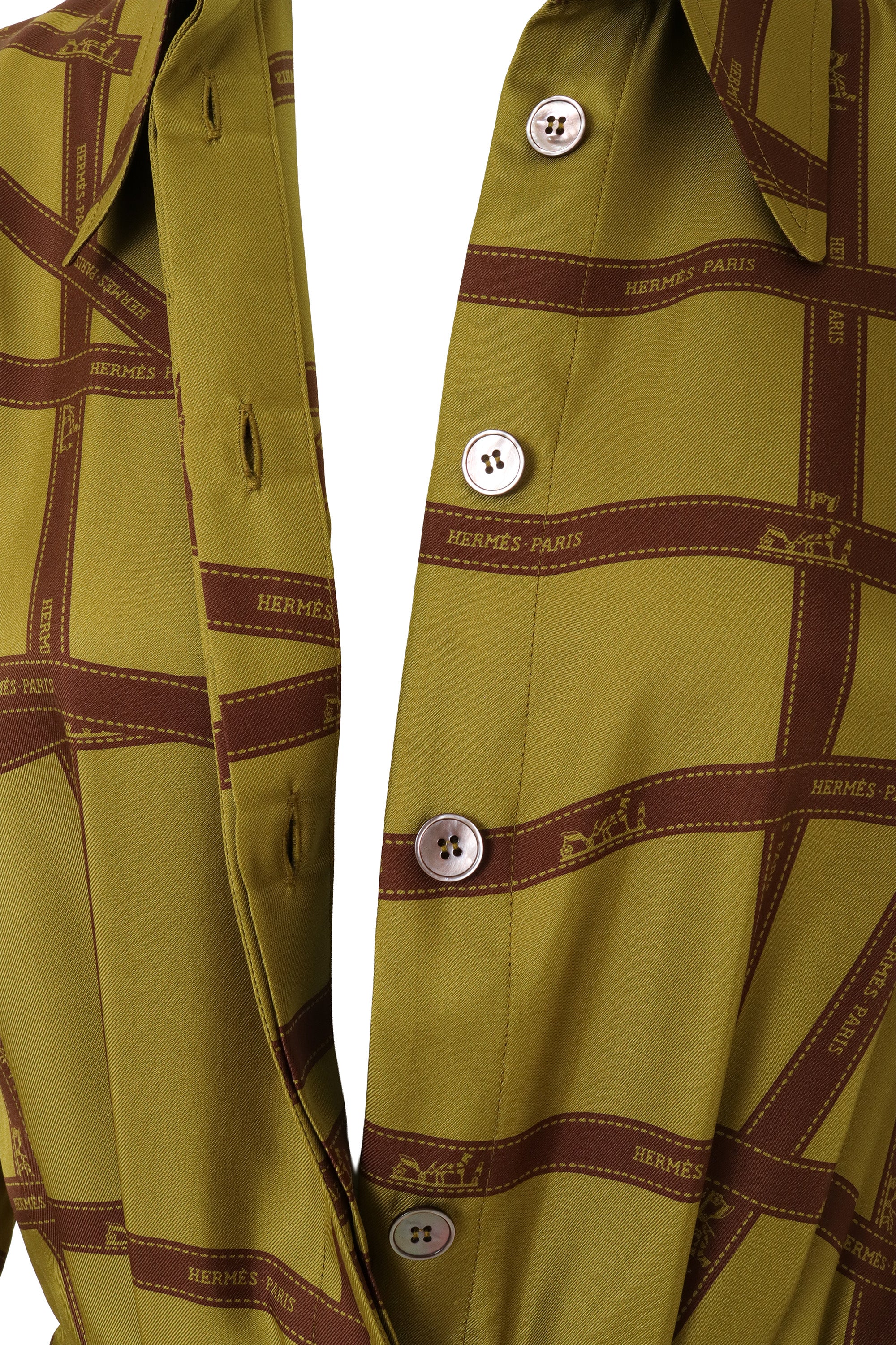 Hermes Silk Ribbon Print Shirt Dress closeup @ Recess LA