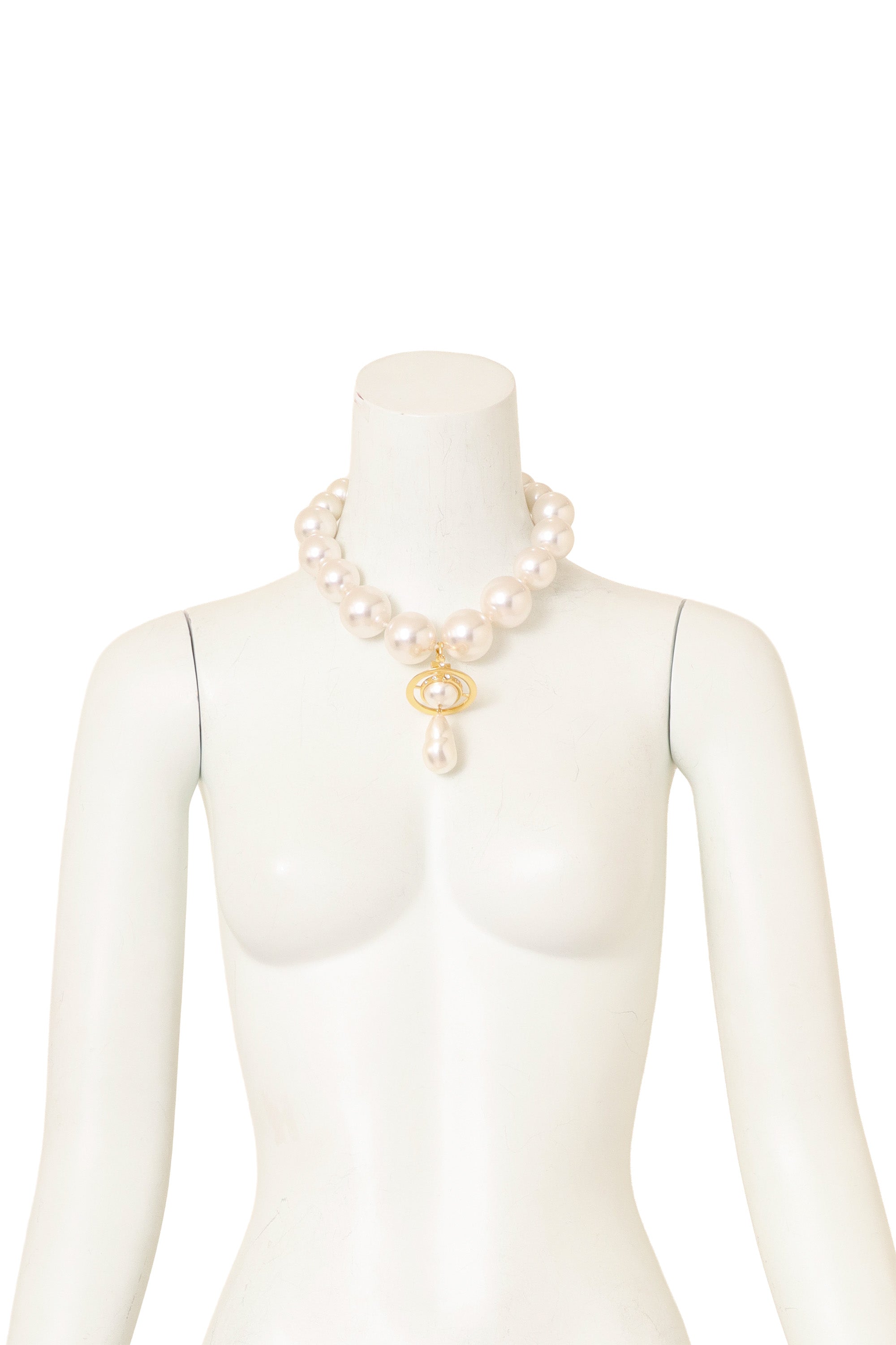 Vivienne Westwood Large Pearl Drop Saturn Choker on mannequin  @ Recess LA