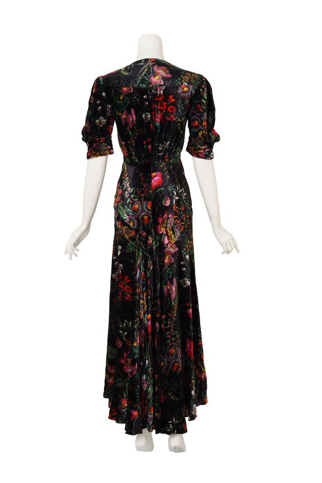 Floral Velvet Keyhole Dress by Paco Rabanne back of mannequin @ Recess LA
