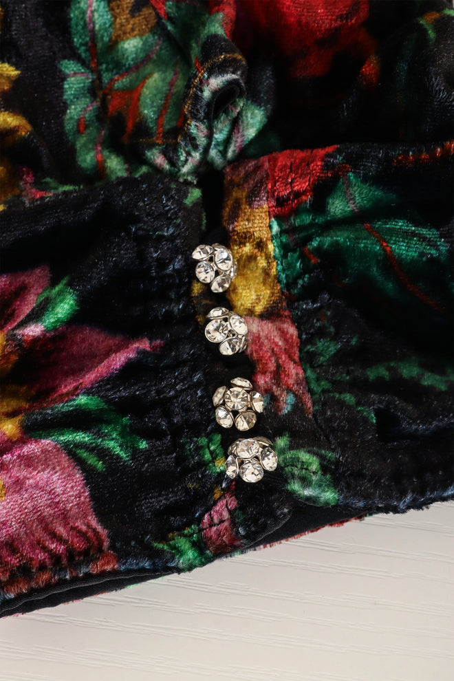 Floral Velvet Keyhole Dress by Paco Rabanne closer up on sleeve @ Recess LA
