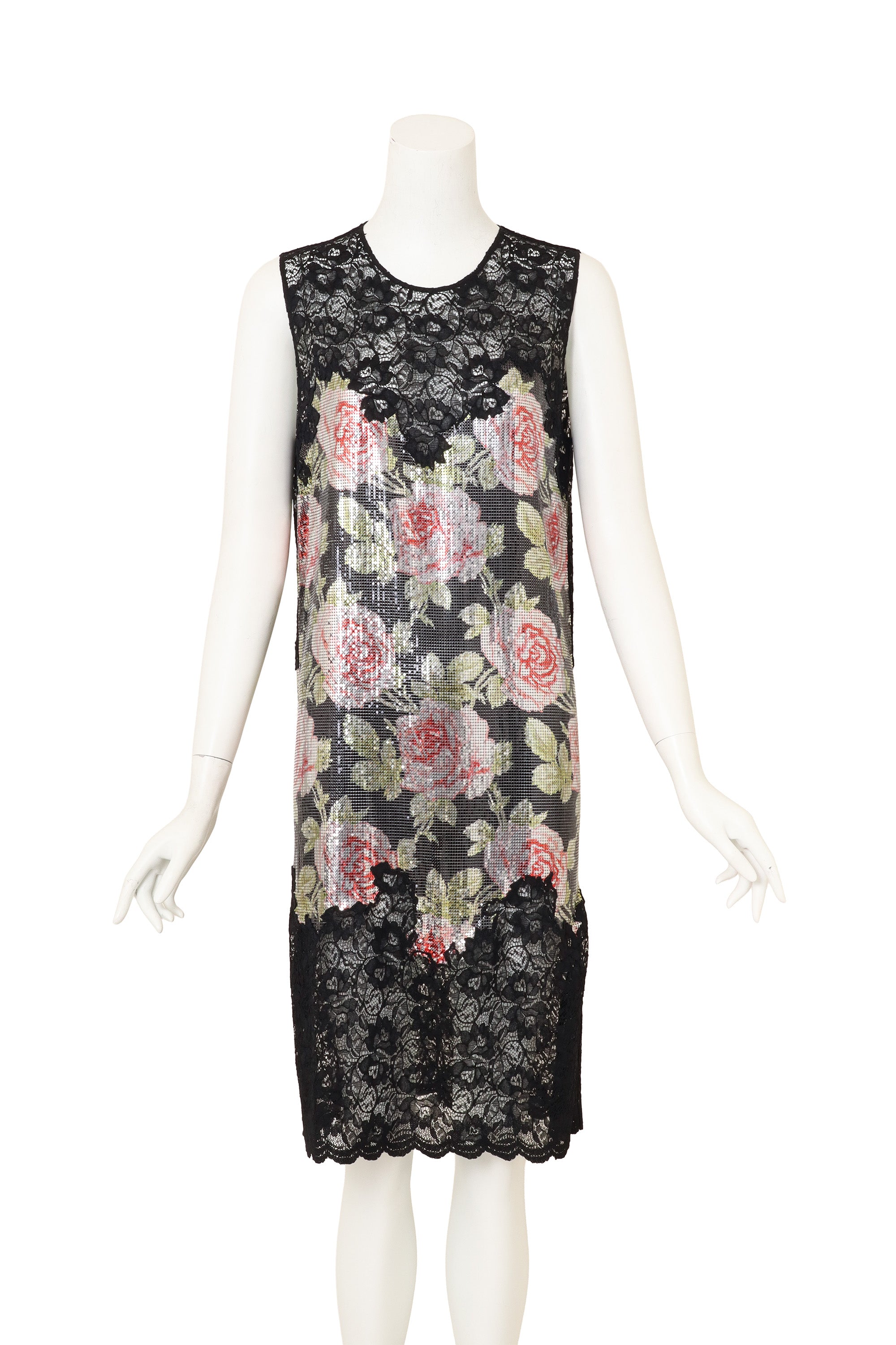Floral Chainmail Lace Shift Dress by Paco Rabanne on mannequin close @ Recess LA