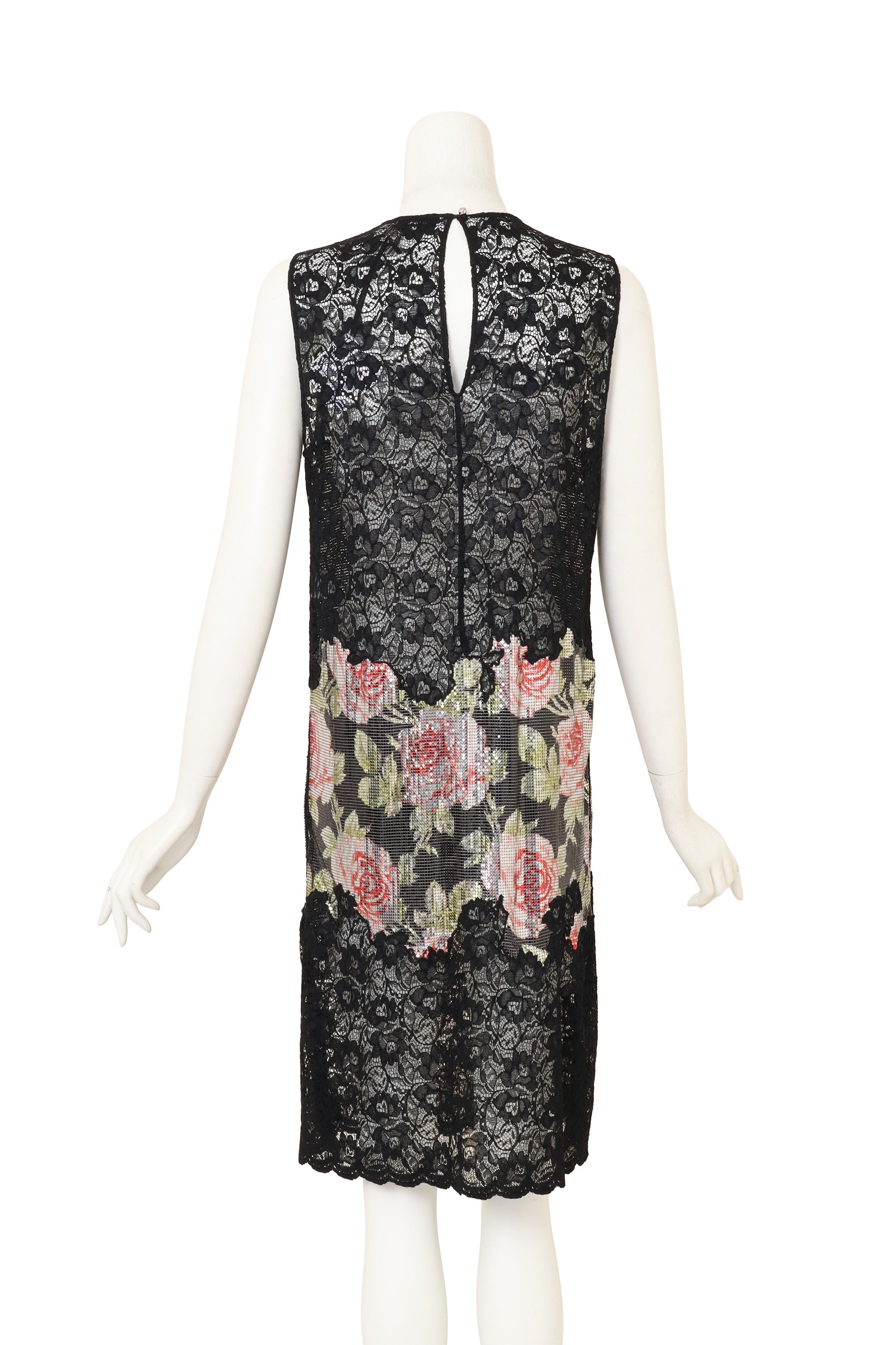 Floral Chainmail Lace Shift Dress by Paco Rabanne back of mannequin @ Recess LA