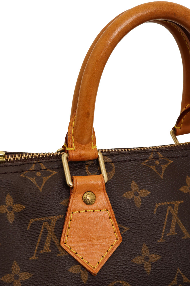Monogram Canvas Speedy 30 Bag side by Louis Vuitton small stain on strap @ Recess LA