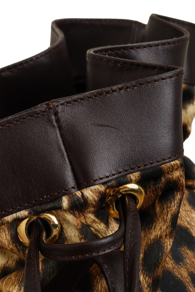 Leopard Print Bucket Bag by Moschino scuff on leather @ Recess LA