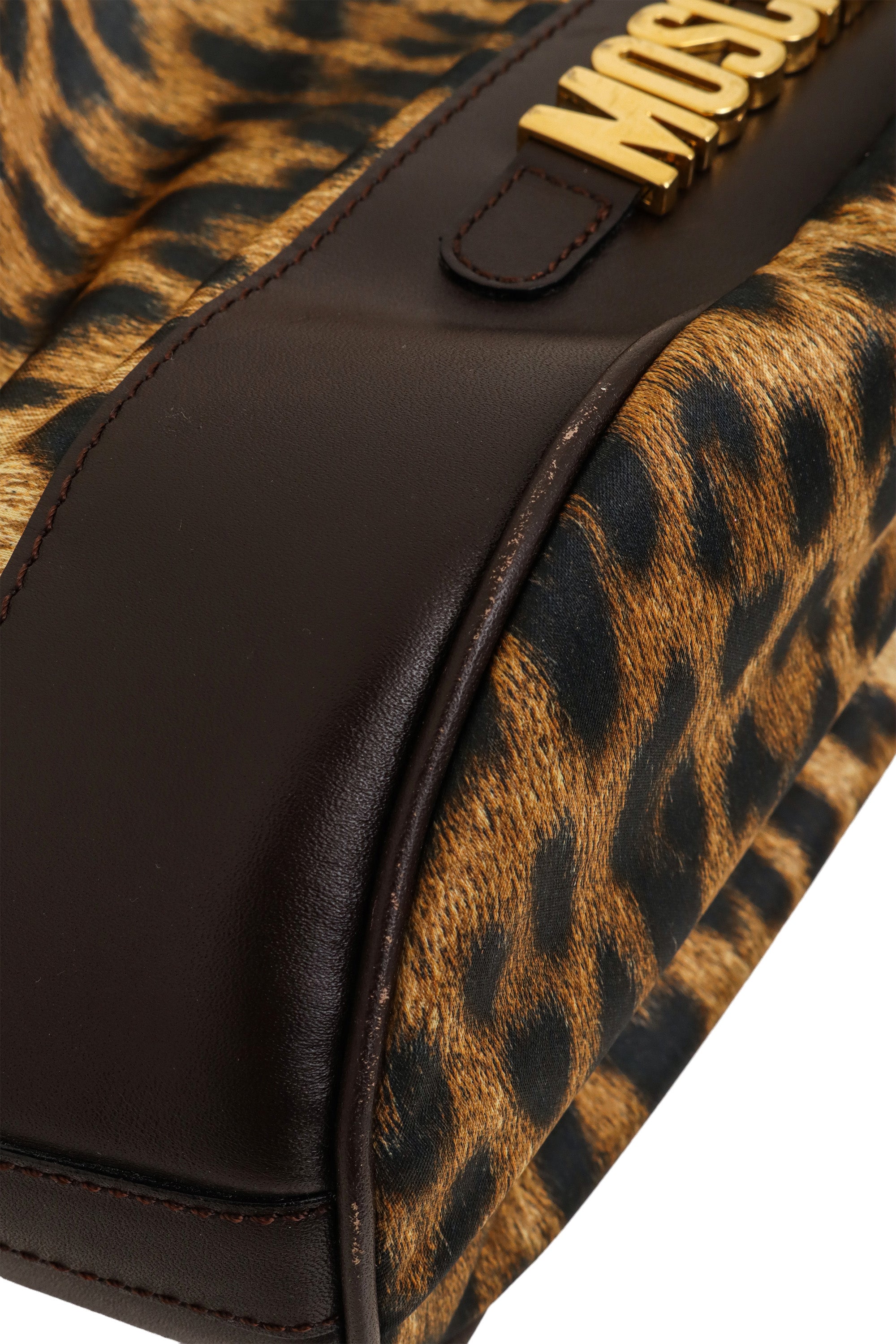 Leopard Print Bucket Bag by Moschino scuffing on bottom @ Recess LA