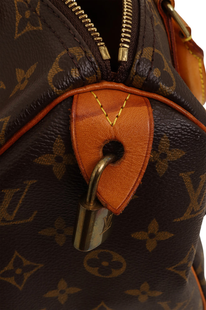 Monogram Canvas Speedy 30 Bag side by Louis Vuitton distressing to leather @ Recess LA