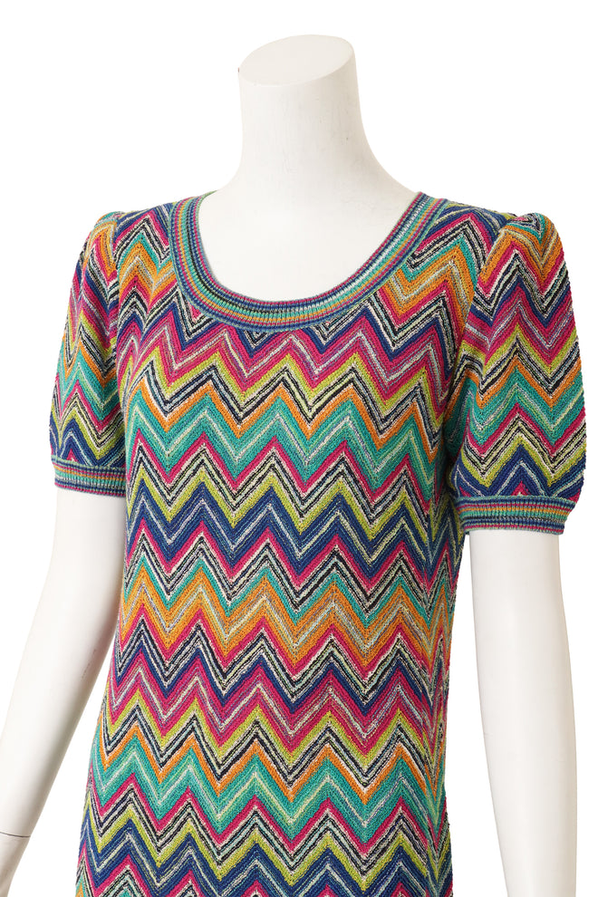 Vintage Missoni Zig Zag Knit Cap Sleeve Dress on mannequin close @ Recess LA