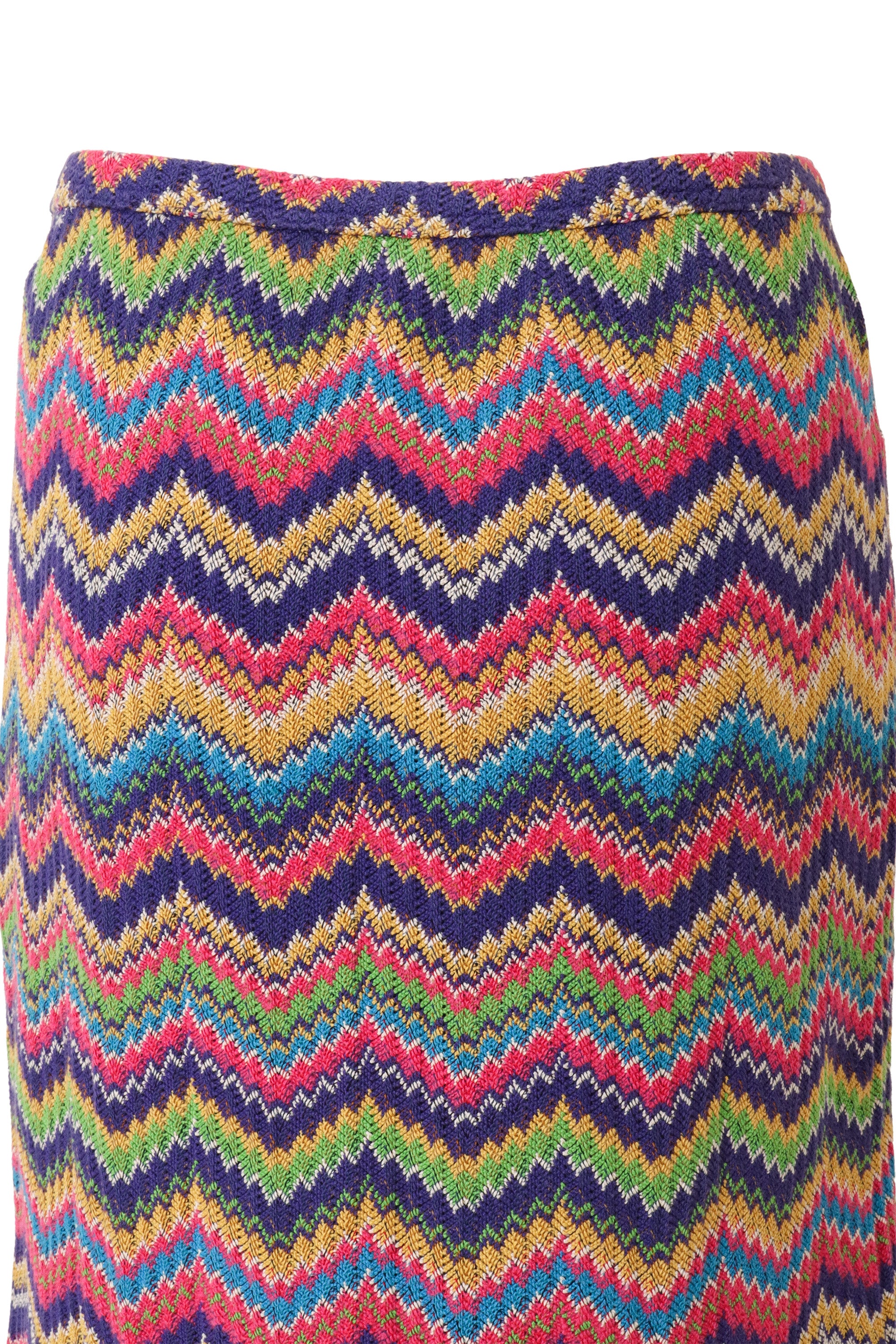 Vintage Missoni Chevron Stripe Knit Midi Skirt on mannequin close @ Recess LA