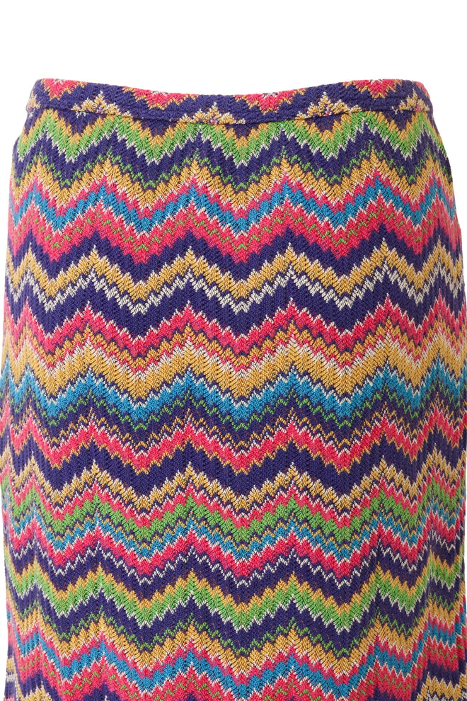 Vintage Missoni Chevron Stripe Knit Midi Skirt on mannequin close @ Recess LA