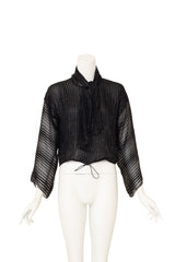 Sheer Metallic Stripe Blouse by Julio tied on mannequin @ Recess LA 