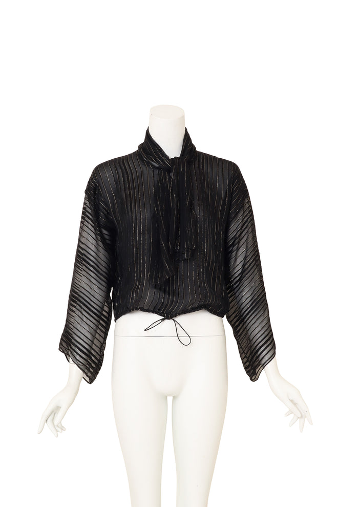 Sheer Metallic Stripe Blouse by Julio tied on mannequin @ Recess LA 