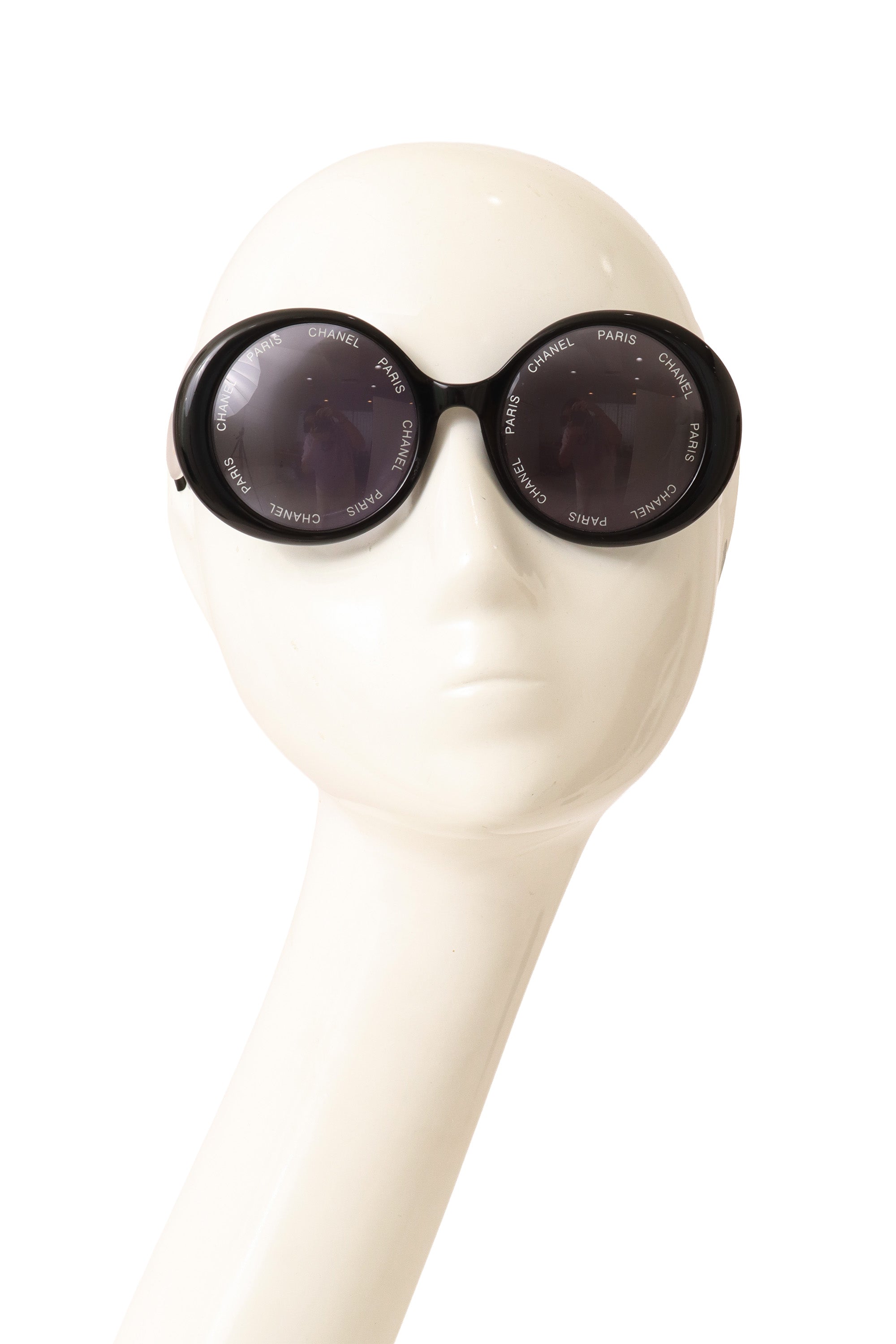 Oversize round sunglasses by Chanel on mannequin front @ Recess LA