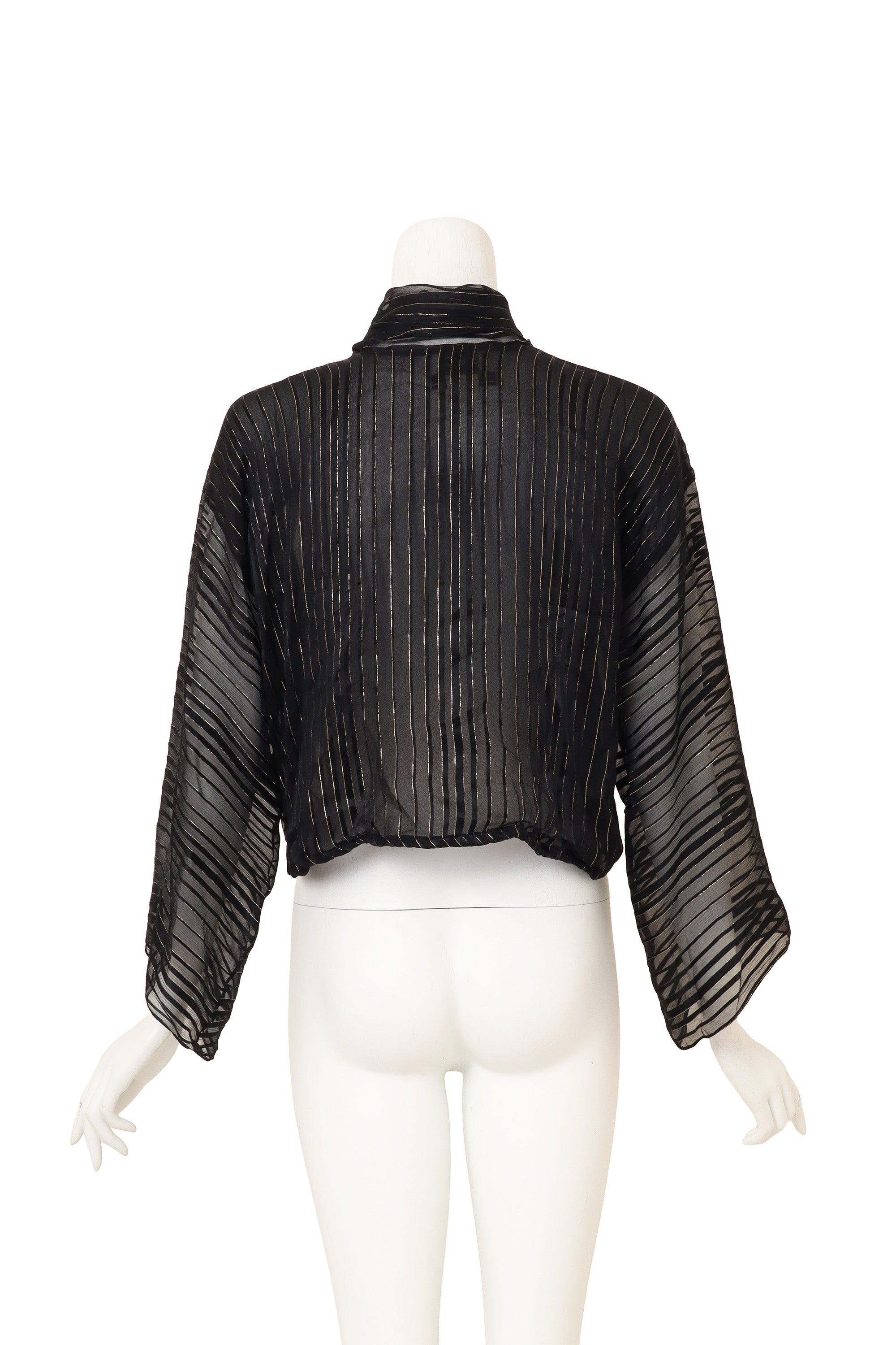 Sheer Metallic Stripe Blouse by Julio back of mannequin @ Recess LA