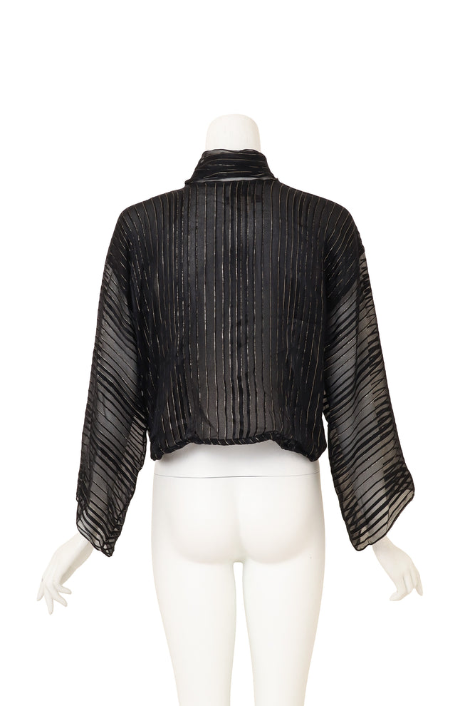 Sheer Metallic Stripe Blouse by Julio back of mannequin @ Recess LA
