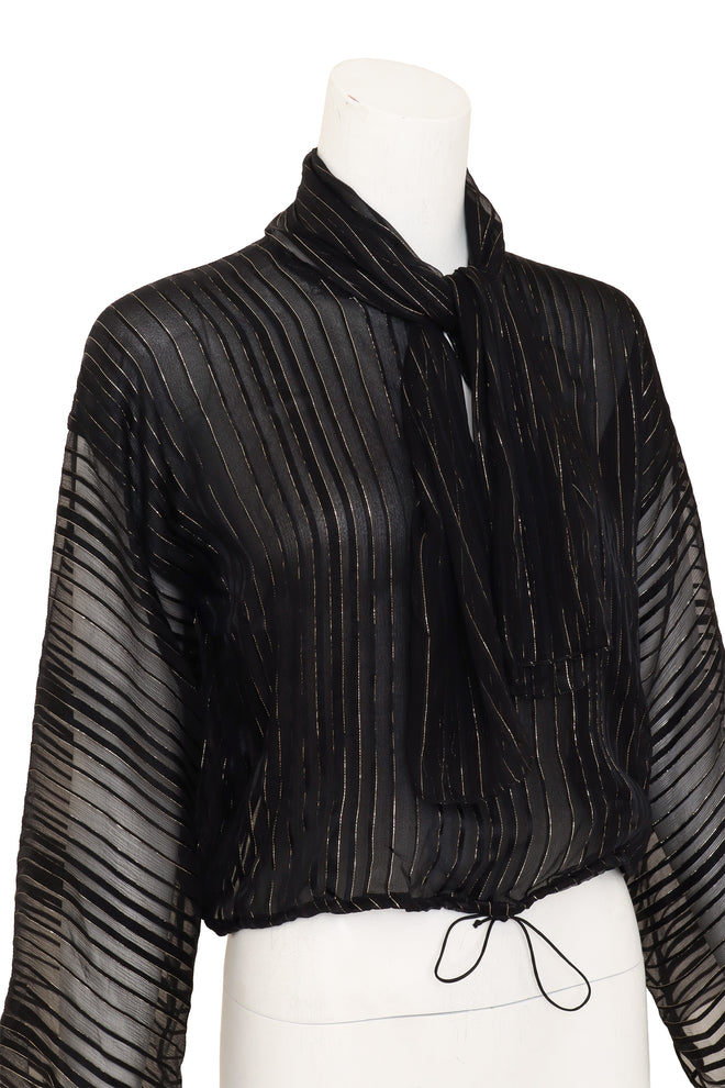 Sheer Metallic Stripe Blouse by Julio closer up @ Recess LA