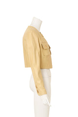Leather Cropped Jacket by North Beach side view on mannequin @ Recess LA