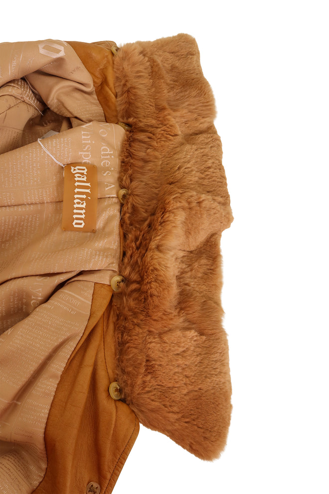 Galliano Detachable Fur Collar Leather Jacket collar buttons @ Recess LA