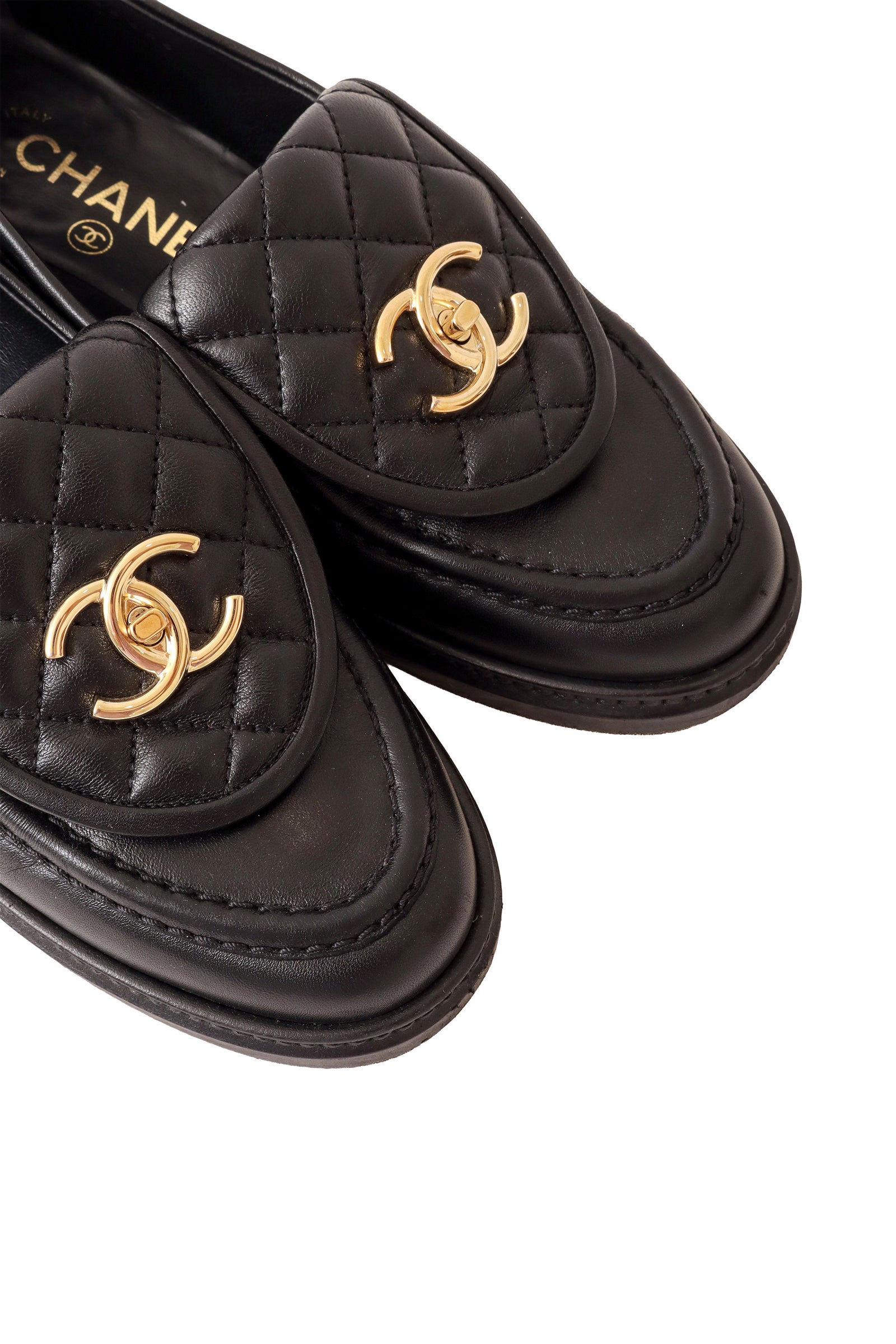 Chanel Quilted Leather CC Turnlock Loafers – Recess