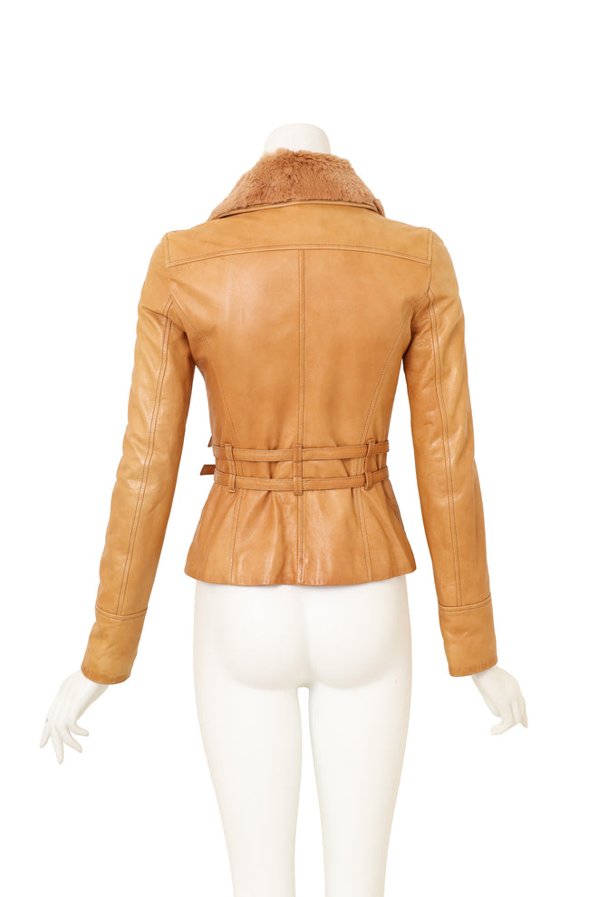 Galliano Detachable Fur Collar Leather Jacket on mannequin back @ Recess LA