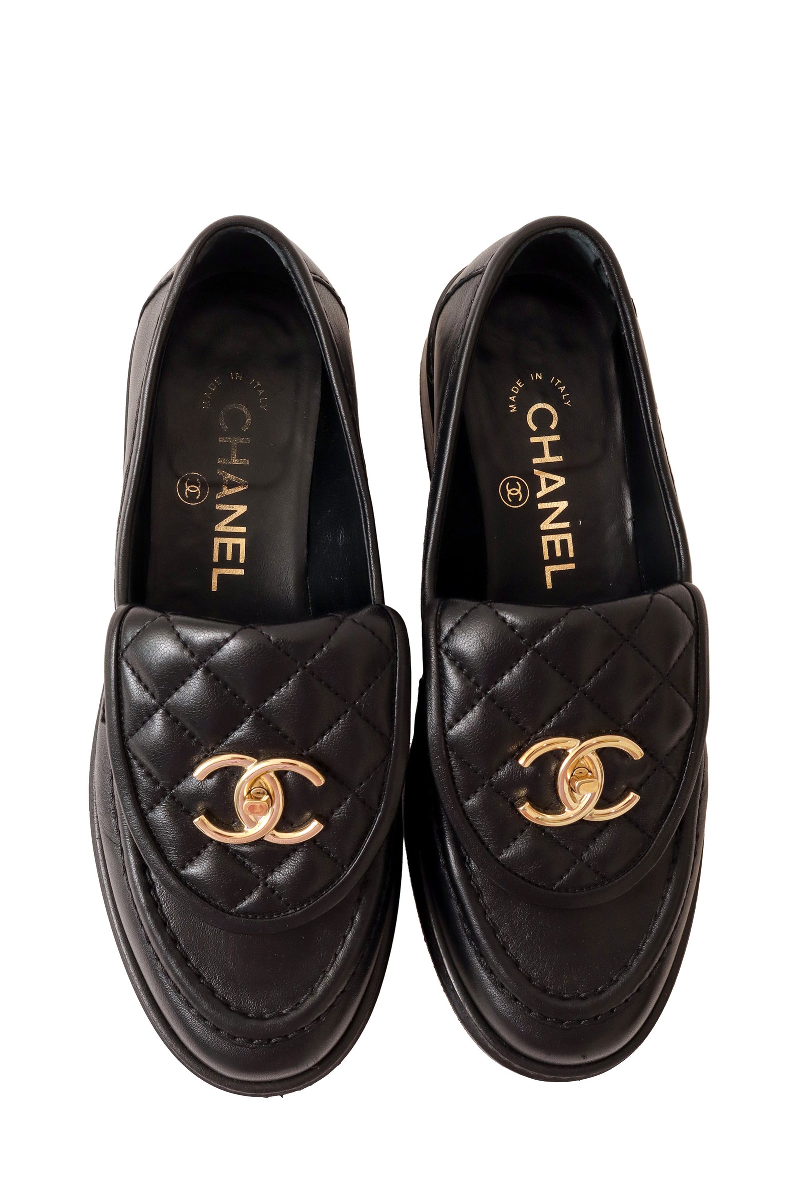 Chanel Quilted Leather CC Turnlock Loafers – Recess