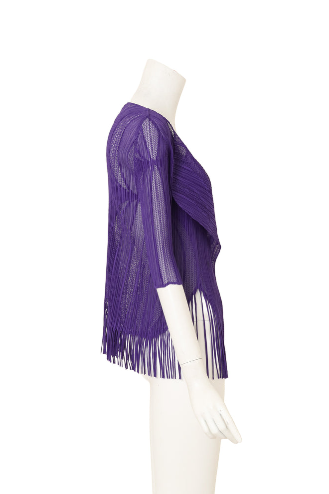 Vintage Pleats Please Issey Miyake Mesh Fringe Cardigan on mannequin side @ Recess LA