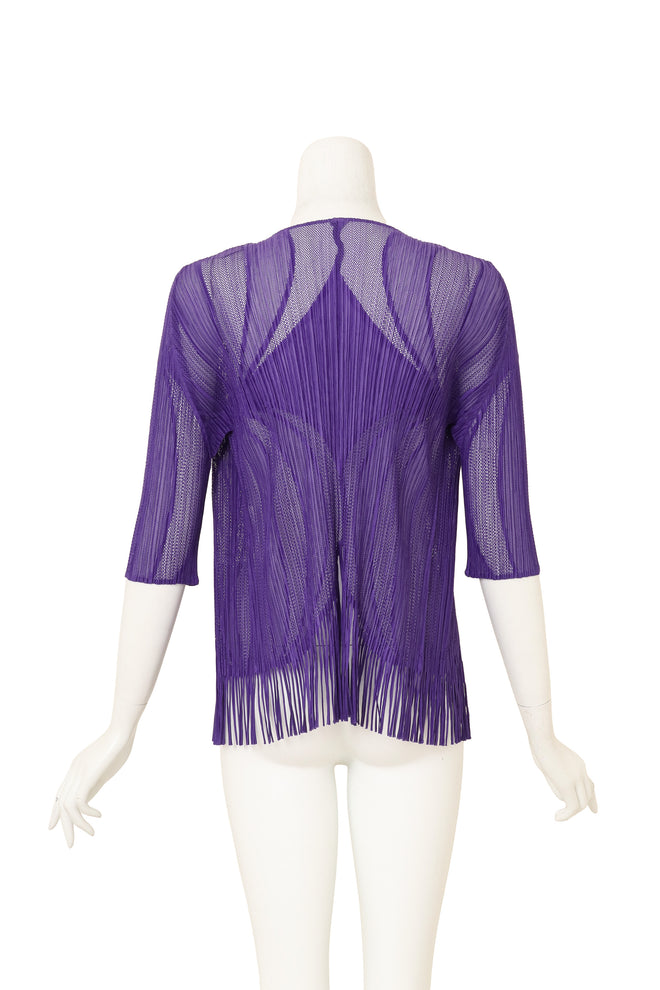 Vintage Pleats Please Issey Miyake Mesh Fringe Cardigan on mannequin back @ Recess LA