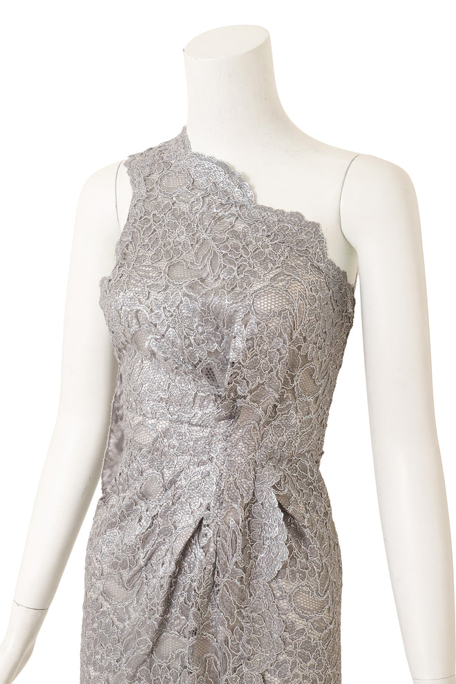 Dsquared2 One-Shoulder Metallic Lace Gown on mannequin close @ Recess LA