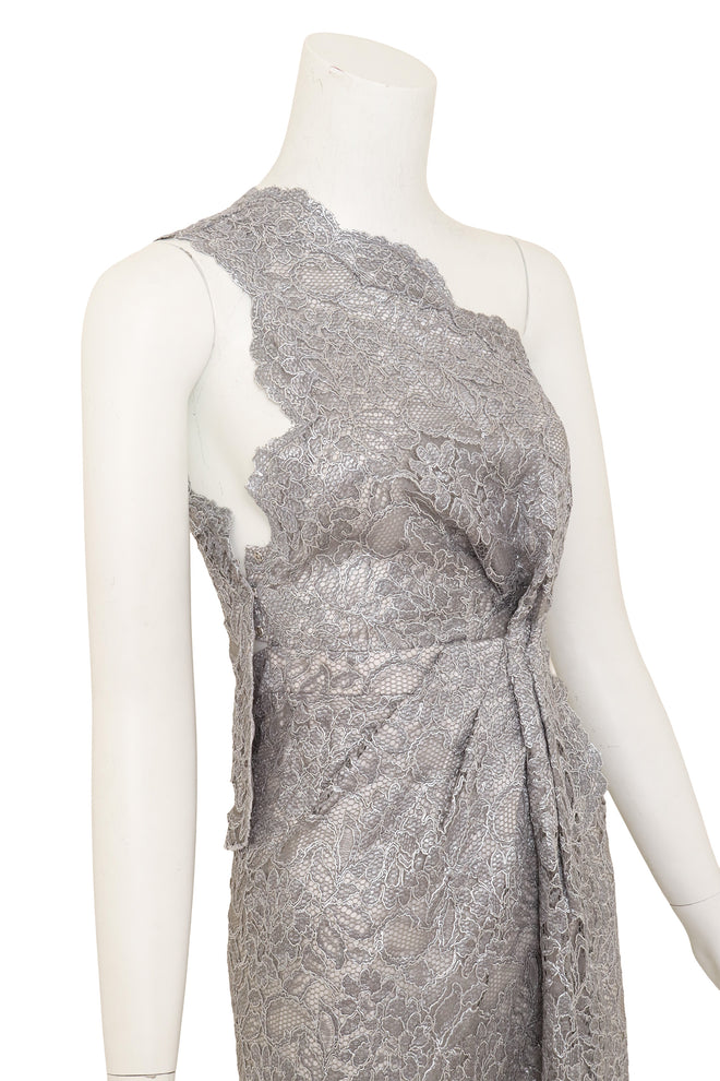 Dsquared2 One-Shoulder Metallic Lace Gown on mannequin fit issues @ Recess LA
