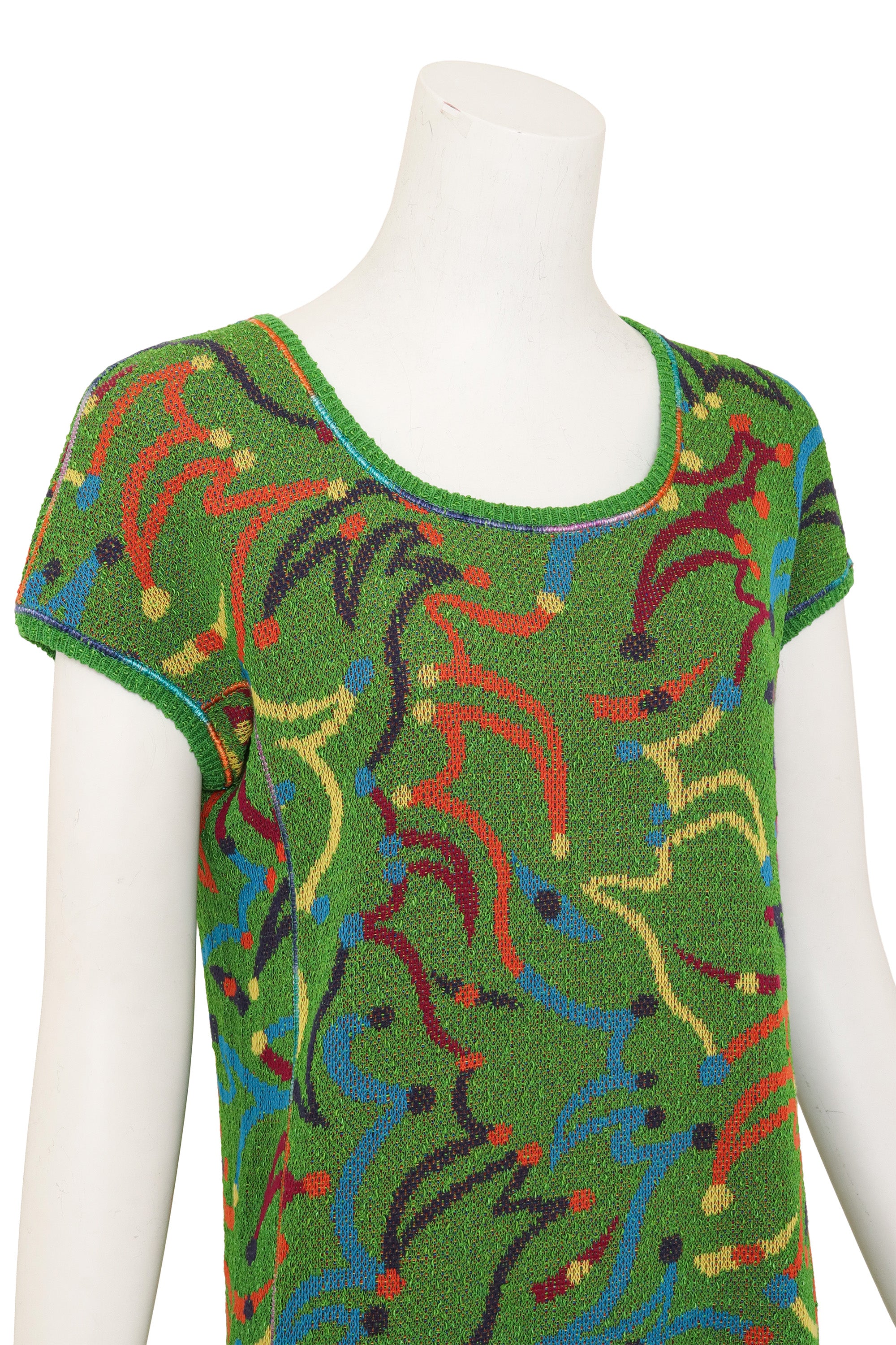 Vintage Missoni Abstract Dancers Knit Tee Dress on mannequin close @ Recess LA