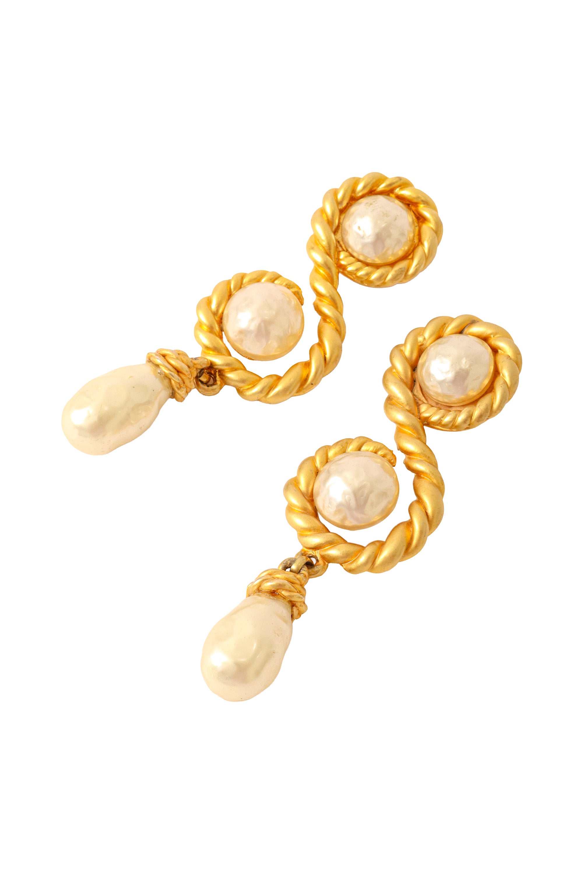 Double pearl twist earrings by Chanel from the 1990 Spring Summer collection slanted angle @ Recess LA 