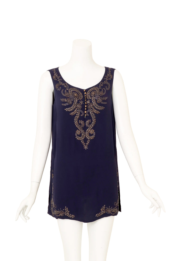Vintage Hermes Embellished Silk Tunic Top on mannequin @ Recess LA