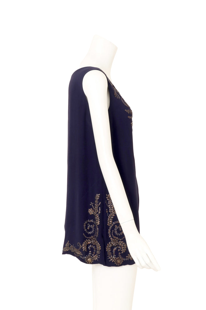 Vintage Hermes Embellished Silk Tunic Top on mannequin side @ Recess LA