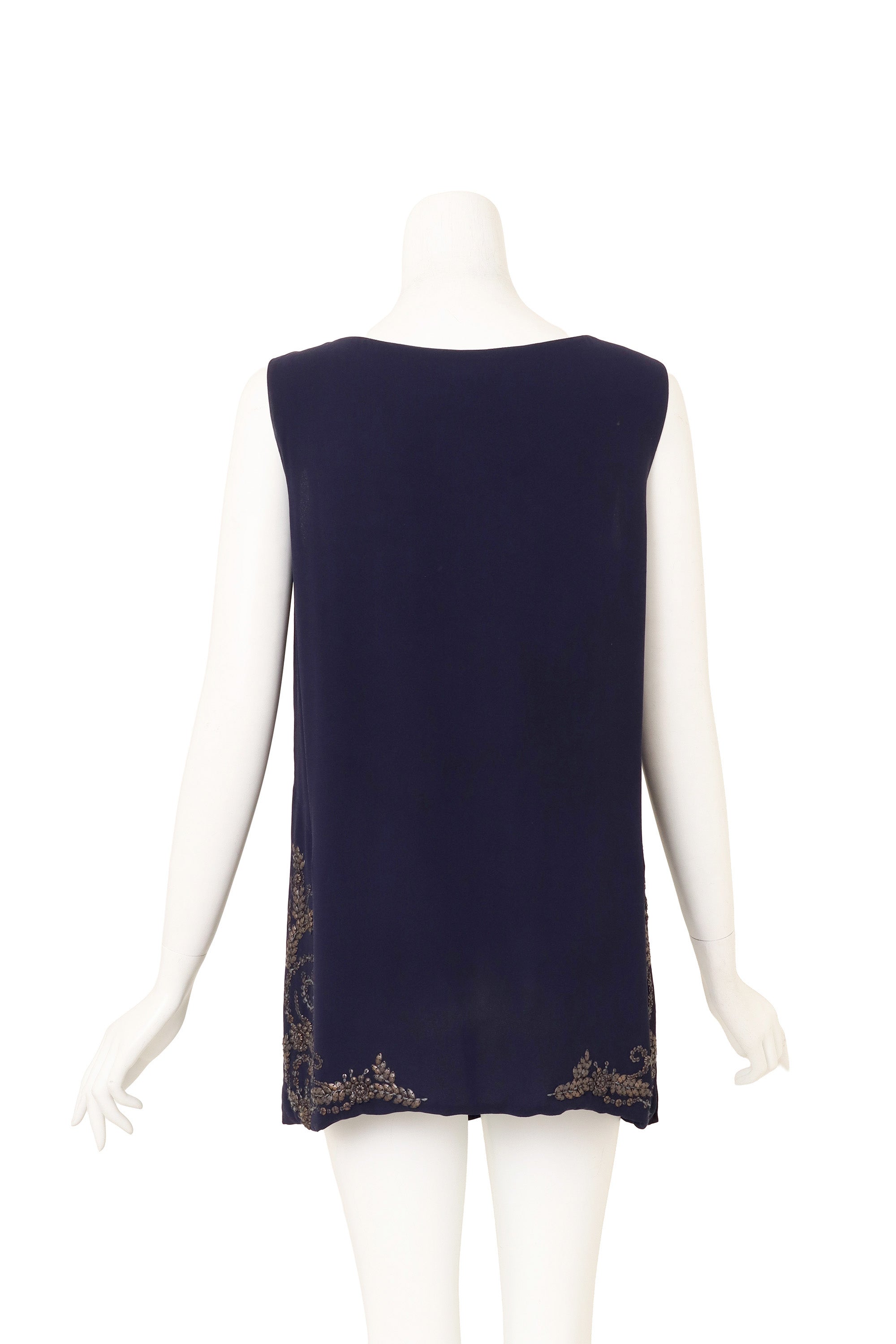 Vintage Hermes Embellished Silk Tunic Top on mannequin back @ Recess LA