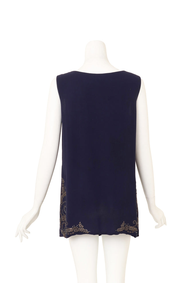 Vintage Hermes Embellished Silk Tunic Top on mannequin back @ Recess LA