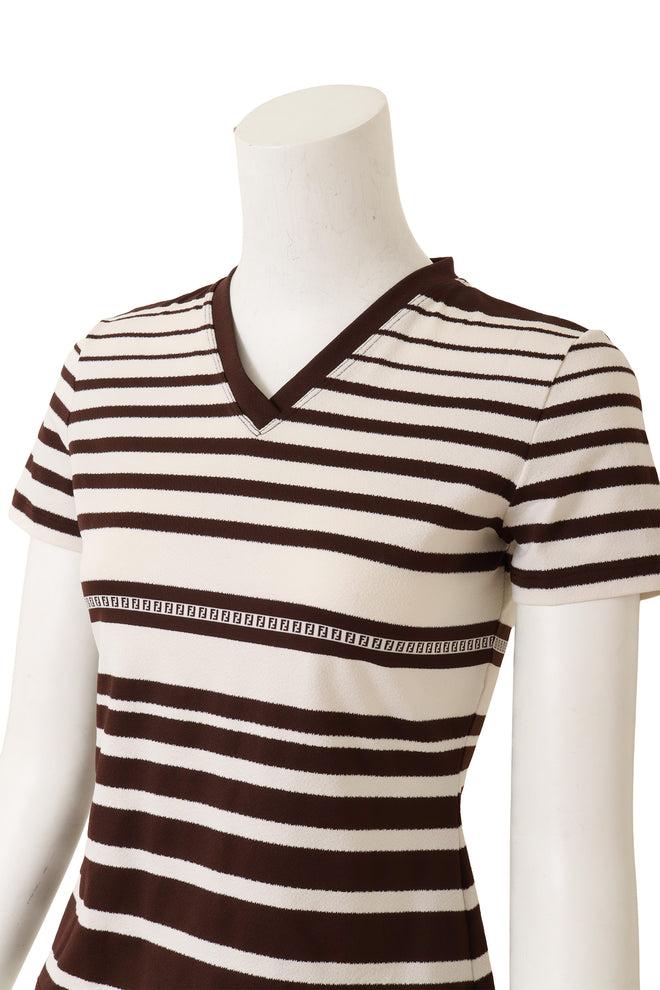 Vintage Fendi Logo Stripe V-Neck Top on mannequin close @ Recess LA