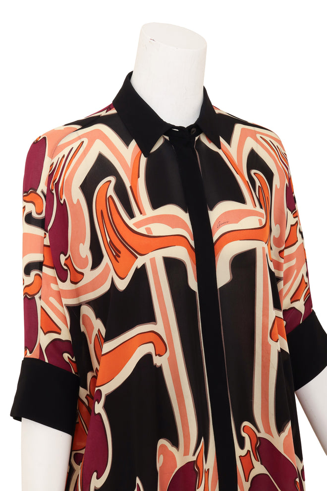 Gucci Abstract Silk Handkerchief Blouse on mannequin close @ Recess LA