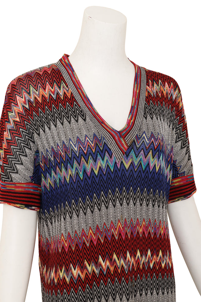 Vintage Missoni Chevron Stripe V-Neck Tunic Top on mannequin close @ Recess LA
