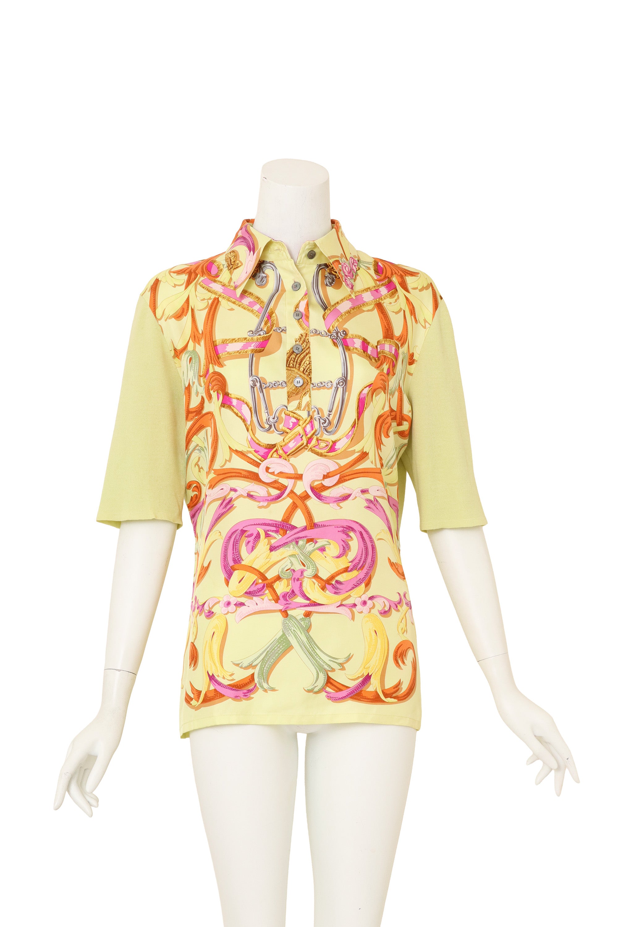 Vintage Hermes Ribbon Silk Knit Polo Top on mannequin @ Recess LA