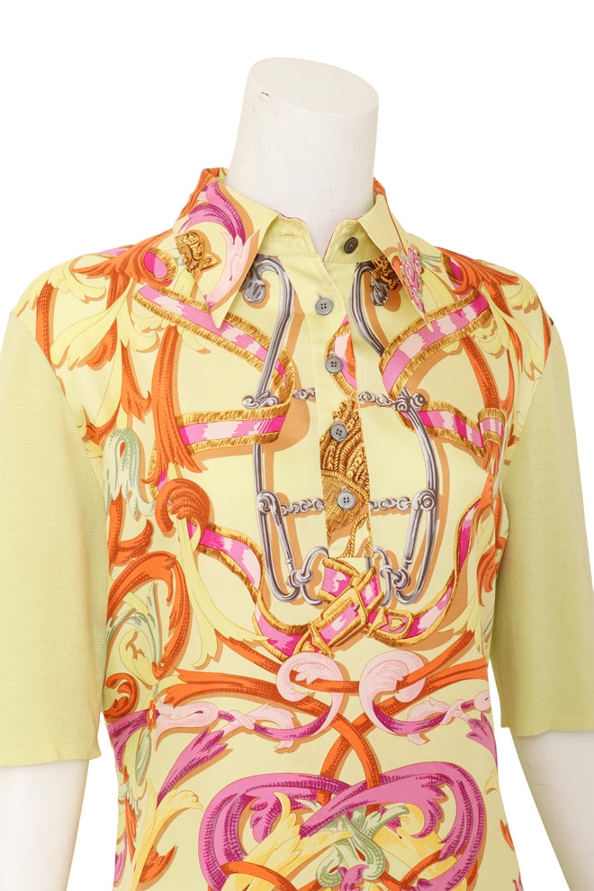 Vintage Hermes Ribbon Silk Knit Polo Top on mannequin close @ Recess LA
