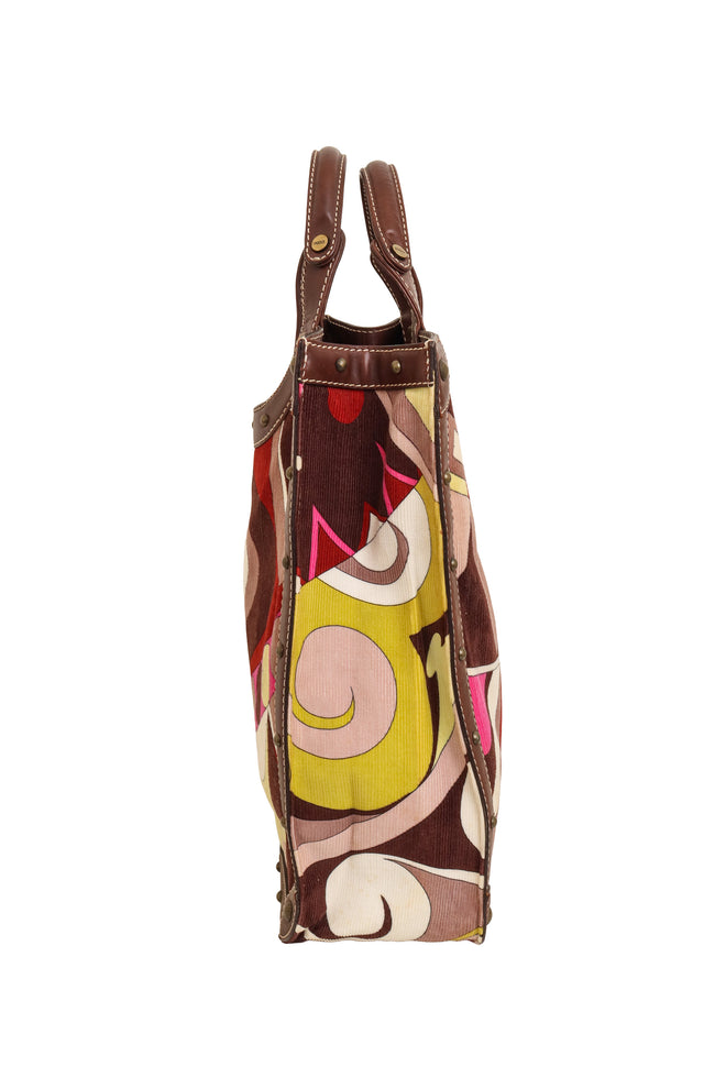Printed Corduroy Tote Bag by Emilio Pucci side of bag @ Recess LA