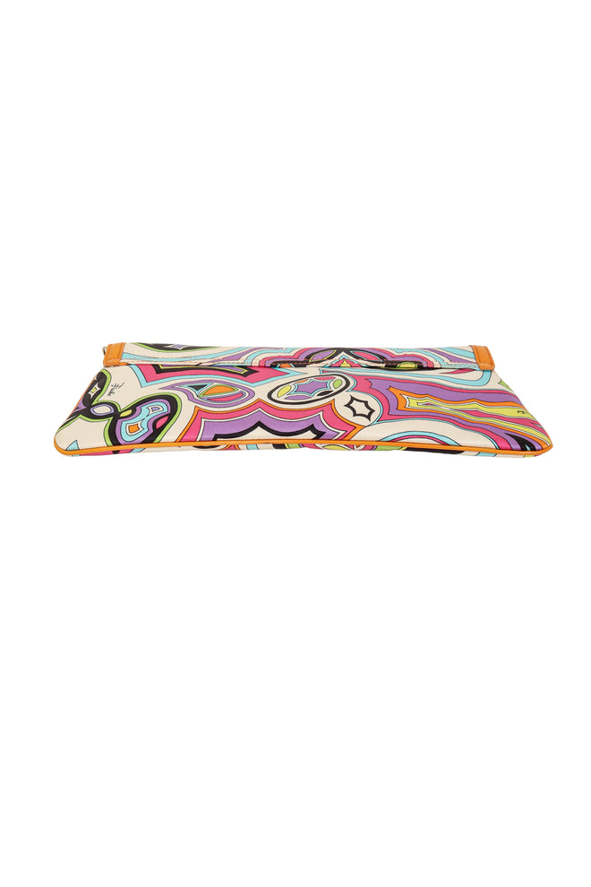 Mod Print Chain Clutch by Emilio Pucci laid flat to show depth @ Recess LA