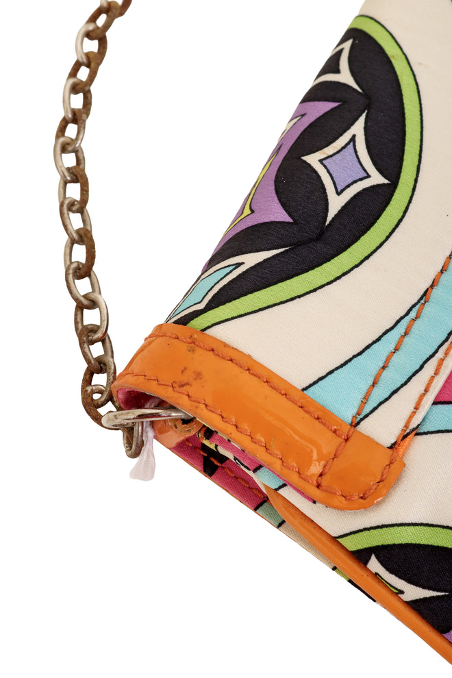 Mod Print Chain Clutch by Emilio Pucci scuff to exterior border @ Recess LA