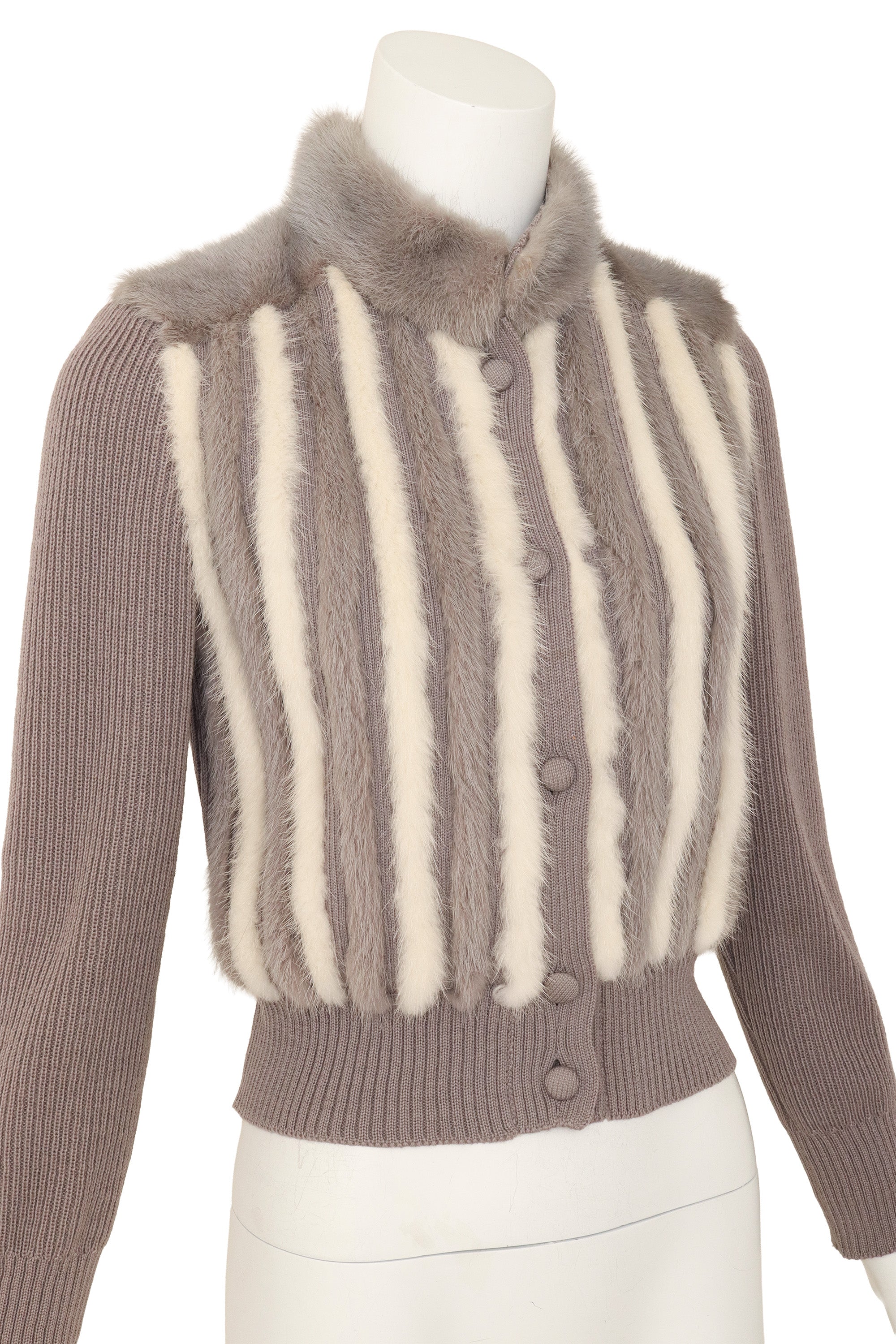 Fur Stripe Cropped Cardigan