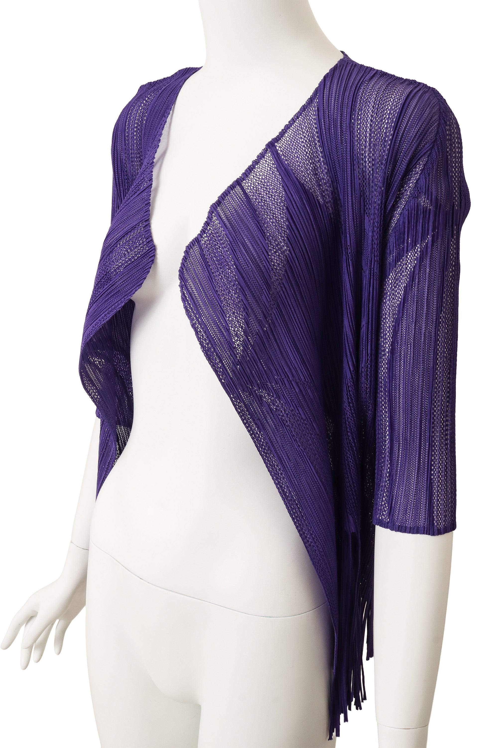 Vintage Pleats Please Issey Miyake Mesh Fringe Cardigan on mannequin close @ Recess LA