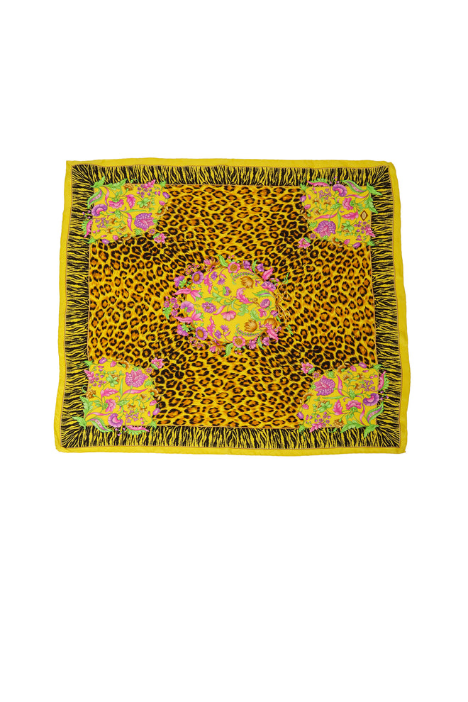 Vintage Versace Large Neon Leopard Floral Scarf @ Recess LA