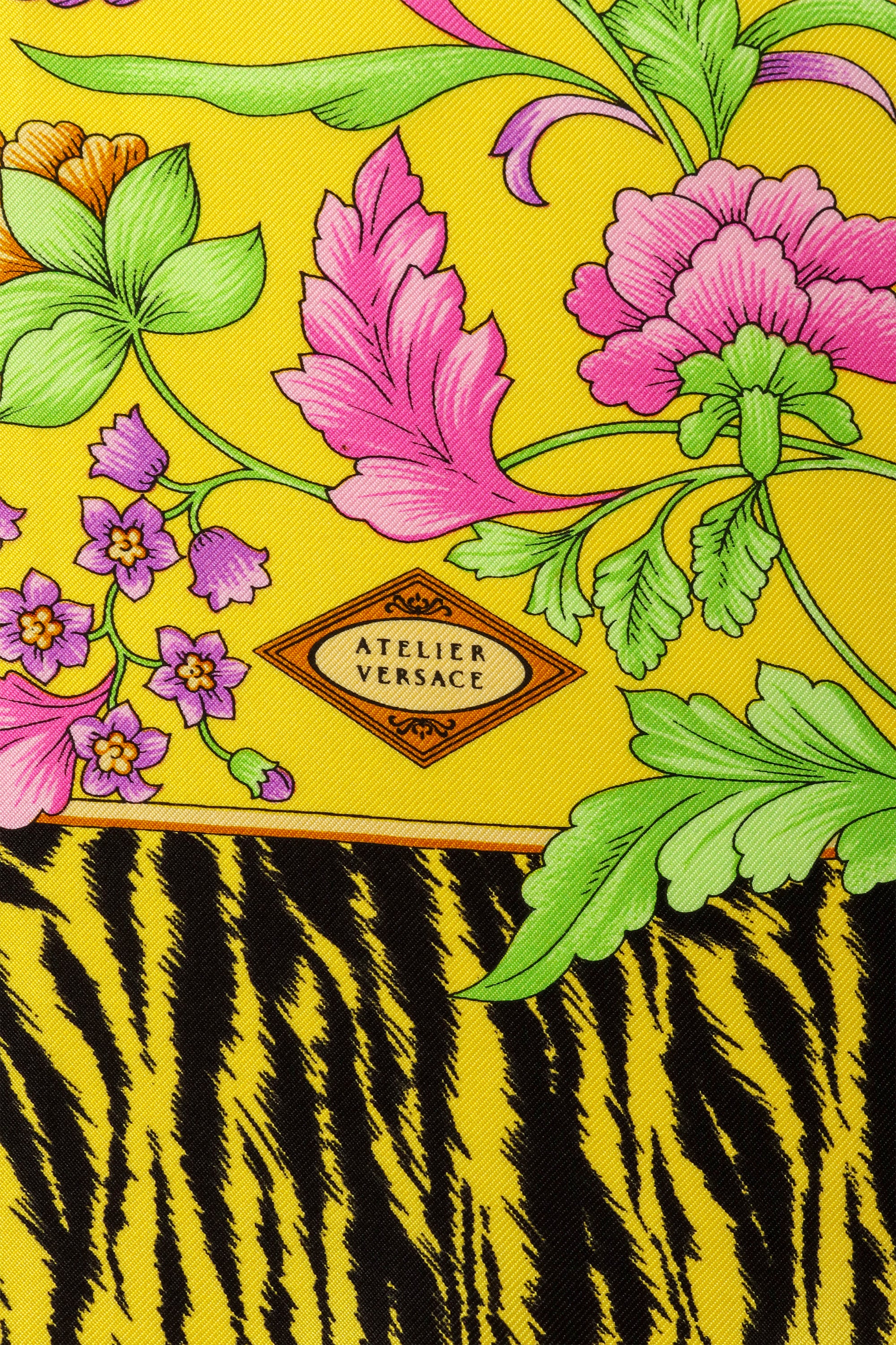 Vintage Versace Large Neon Leopard Floral Scarf logo @ Recess LA