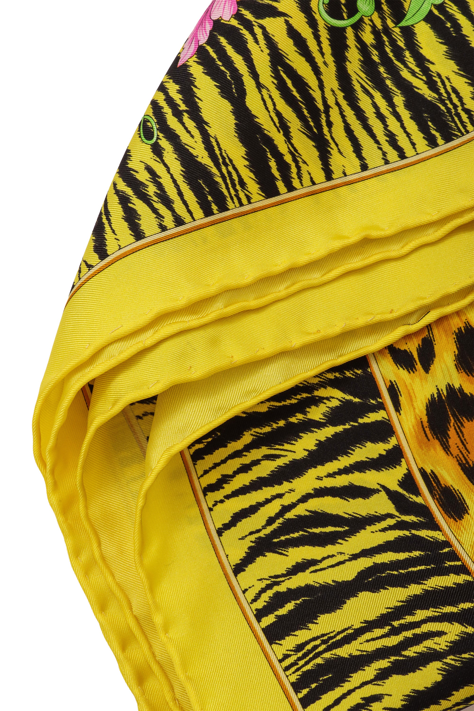 Vintage Versace Large Neon Leopard Floral Scarf edges @ Recess LA