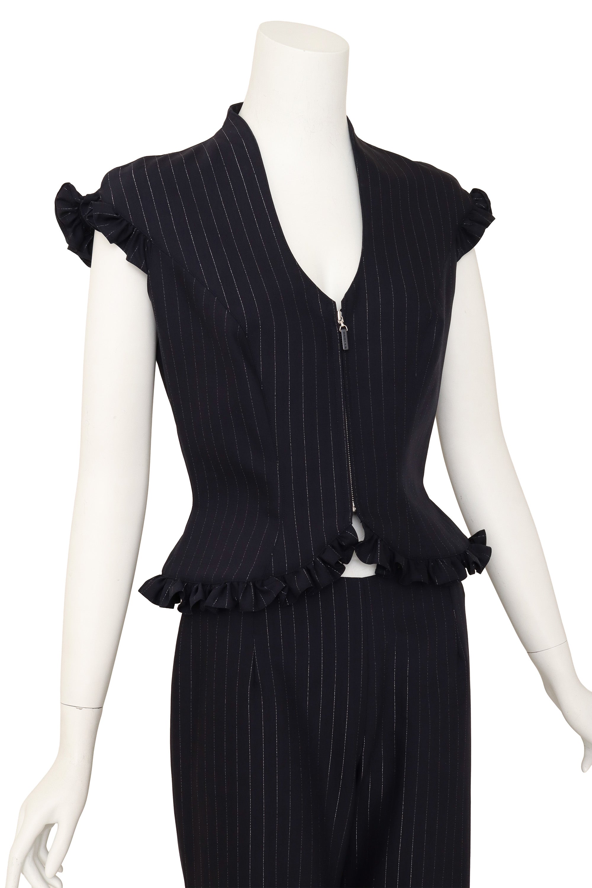 ruffle suit set by Mugler on mannequin close @ Recess LA