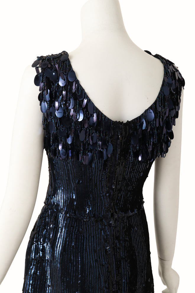vintage beaded cocktail dress on mannequin back close @ Recess LA